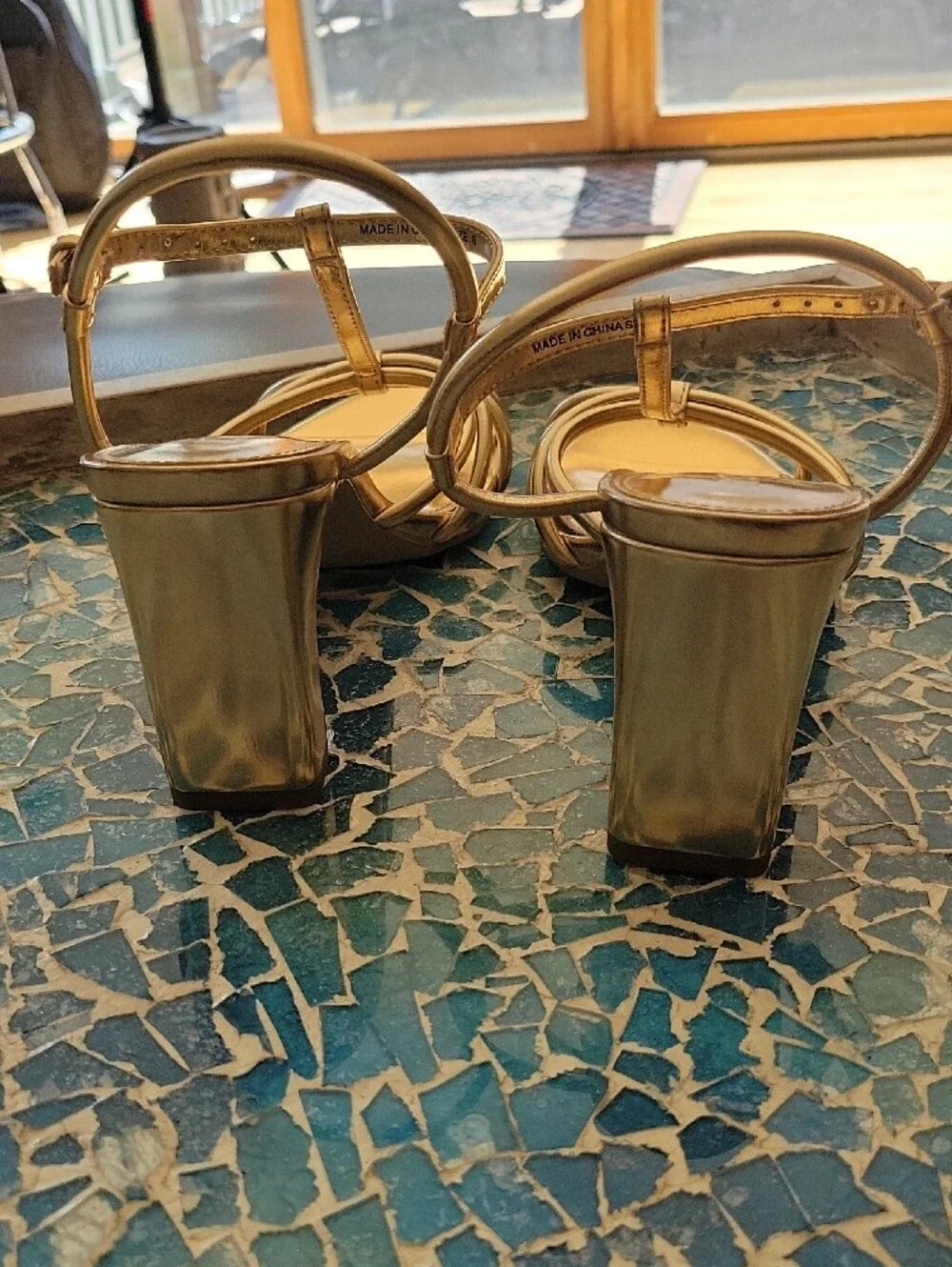 J. Crew Metallic Gold T-Strap Block Heel Sandals In Sunkissed Gold